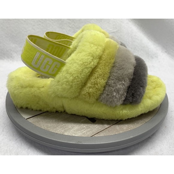 UGG Fluff Yeah Slides Sheepskin Slippers Sulfur Multi Yellow Women's US 6 - Picture 2 of 13